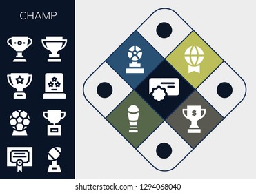  champ icon set. 13 filled champ icons. Simple modern icons about  - Reward, Merit, Trophy, Award, Prize