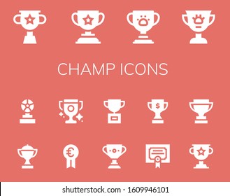 champ icon set. 14 filled champ icons.  Simple modern icons such as: Trophy, Award, Prize, Merit