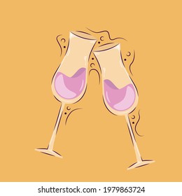 Champage Cheers Wedding Concept Vector Illustration