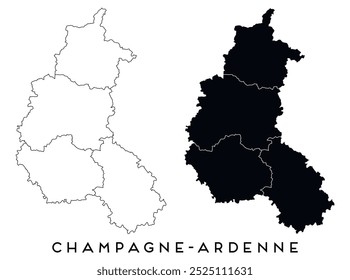 Mapa de Champagne Ardenne de regiões distritos vetor preto em branco e contorno