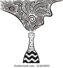 Champagne. Beautiful pattern. Black and white. Vector illustration.