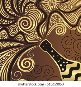 Champagne. Beautiful pattern. Brown and gold. Vector illustration.