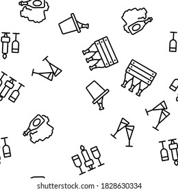 Champagne Beverage Vector Seamless Pattern Thin Line Illustration