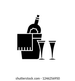 Champagne black icon, vector sign on isolated background. Champagne concept symbol, illustration 