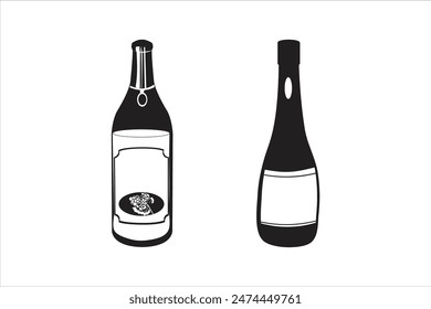 Champagne Bottle Art Print and Glass Design Illustration Vector Image