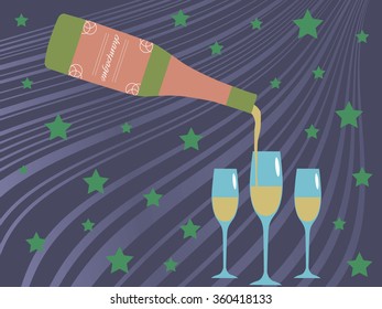 Champagne bottle background with glasses