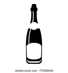 Champagne champagne bottle black icon. Festive toast, a reason for joy. Flat vector cartoon illustration. Objects isolated on white background.