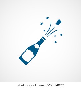 Champagne Bottle Blue Flat Icon On White Background