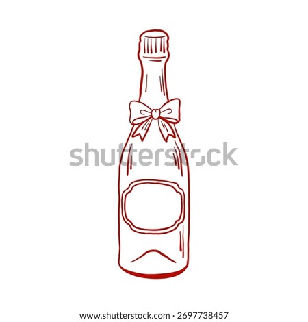 Champagne bottle with bow  red outline drawing