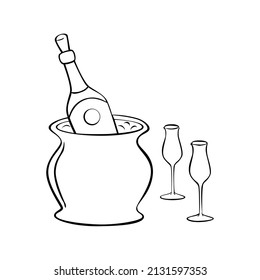 Champagne bottle in a bucket with ice icon vector.
