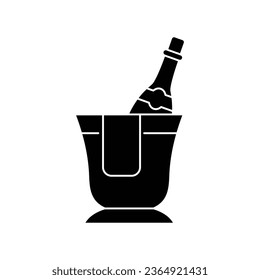 Champagne bottle in a bucket with ice icon design. isolated on white background. vector illustration