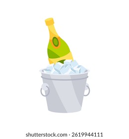Champagne bottle chilling in ice bucket for celebration
