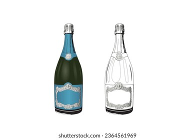 champagne Bottle Color and Line Art Free Vector Download