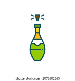 Champagne bottle with cork popping. New Year eve celebration. Romantic moment. Pixel perfect, editable stroke icon in color