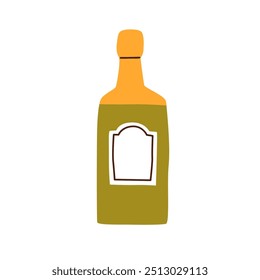Champagne bottle, corked sealed fizzy alcohol. Sparkling wine, alcoholic beverage in modern doodle style. Holiday champaign icon. Flat graphic vector illustration isolated on white background