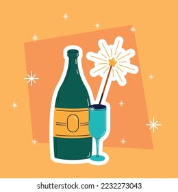 champagne bottle and cup celebration icons
