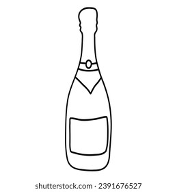 Champagnerflasche im Doodle-Stil. Vektorgrafik einzeln auf weißem Hintergrund. Line Art.