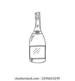 Champagne bottle doodle vector cartoon hand-drawn alcohol drink beverage.