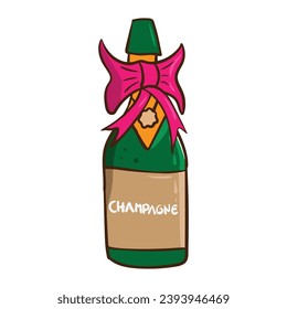 Champagne bottle. Doodle champagne. vector illustration