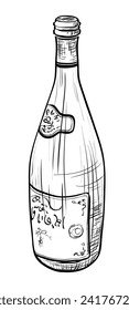 champagne bottle drawn in pencil