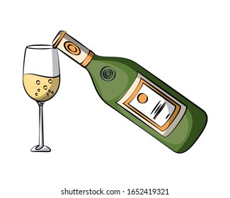 champagne bottle drink with cup vector illustration design