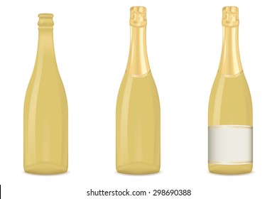 Champagne - bottle empty, full and with blank label. vector drawing isolated