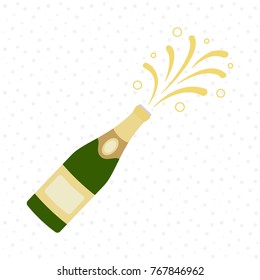 Champagne bottle explosion. Cheers. Celebration. Holiday toast. Vector illustration