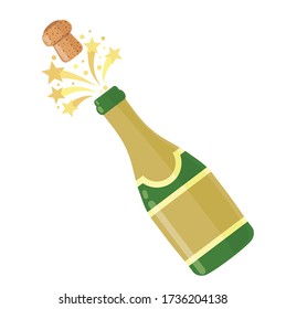 Explosión de botellas de champán. Ilustración vectorial dibujada a mano aislada en blanco. El alcohol bebe corcho salpicado de burbujas. Fondo de bebida para el menú de bar y restaurante, pancarta de afiches Concepto de celebración