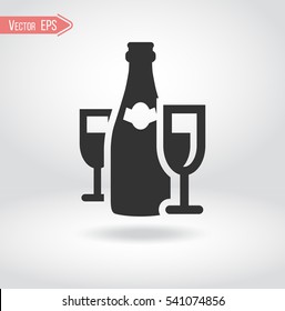 Champagne bottle explosion sign simple icon on background