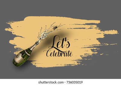 Champagne bottle explosion sign simple icon, Hand Drawn Sketch Vector illustration.