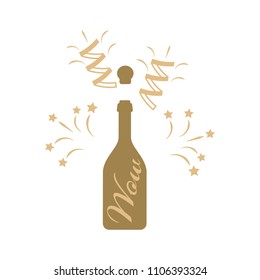 Champagne Bottle Flat Cocktail Vector. Champagne Logo Illustration