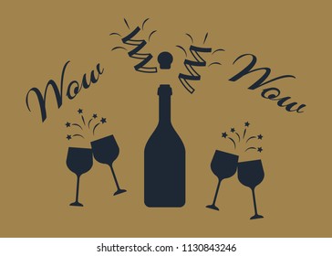 Champagne Bottle flat cocktail vector. Champagne logo illustration