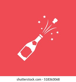 Champagne Bottle Flat Icon On Red Background