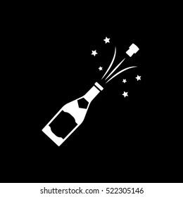 Champagne Bottle Flat Icon On Black Background