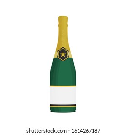 Champagne bottle flat vector design isolated on white background. Celebration and congratulations background, Restaurant, cafe, bar menu icon 