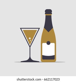 champagne bottle and glass