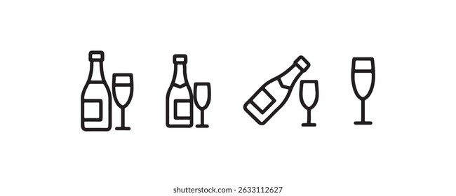 Champagne bottle and glass icon collection Vector