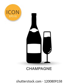 Champagne bottle and glass icon flat style in black color vector illustration on white background.