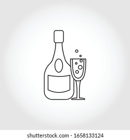 Champagne bottle with glass line icon
