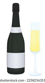 Champagnerflasche mit Glas, Vektorgrafik