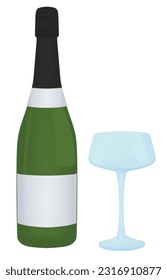 Botella de champán con vidrio, vector