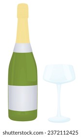 Botella de champán con vidrio, vector