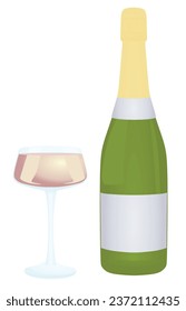 Botella de champán con vidrio, vector