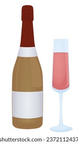 Champagne bottle with glass, vector