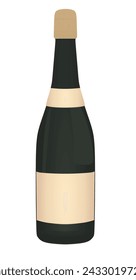 Botella de champán con vidrio, vector