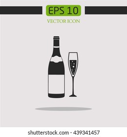 Champagne bottle and glass  vector icon