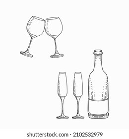 Champagne bottle and glass wine