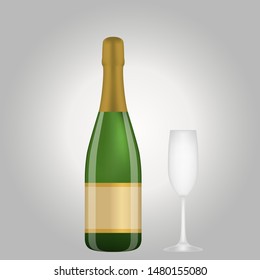 Champagne bottle and champagne glasses.