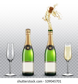 Champagne bottle and champagne glasses