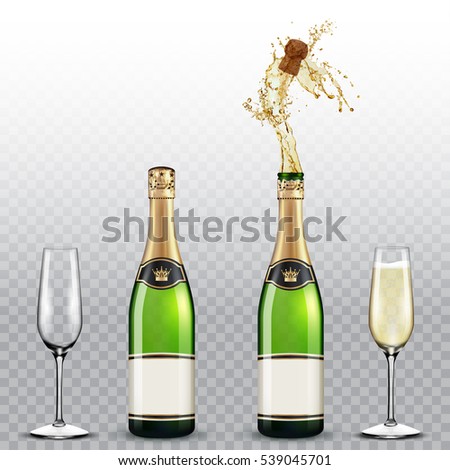 Champagne bottle and champagne glasses